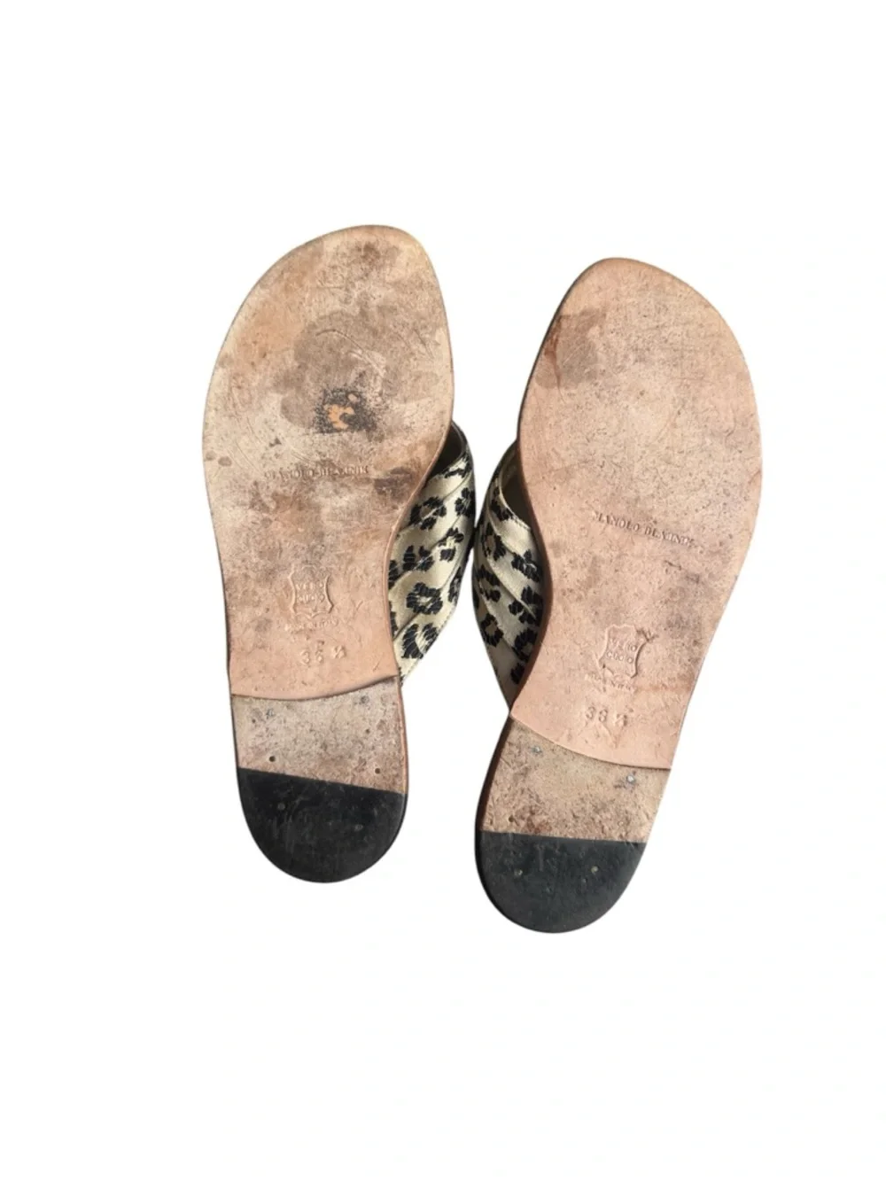 Manolo Blahnik Leopard Print Thong  Leather Sandal